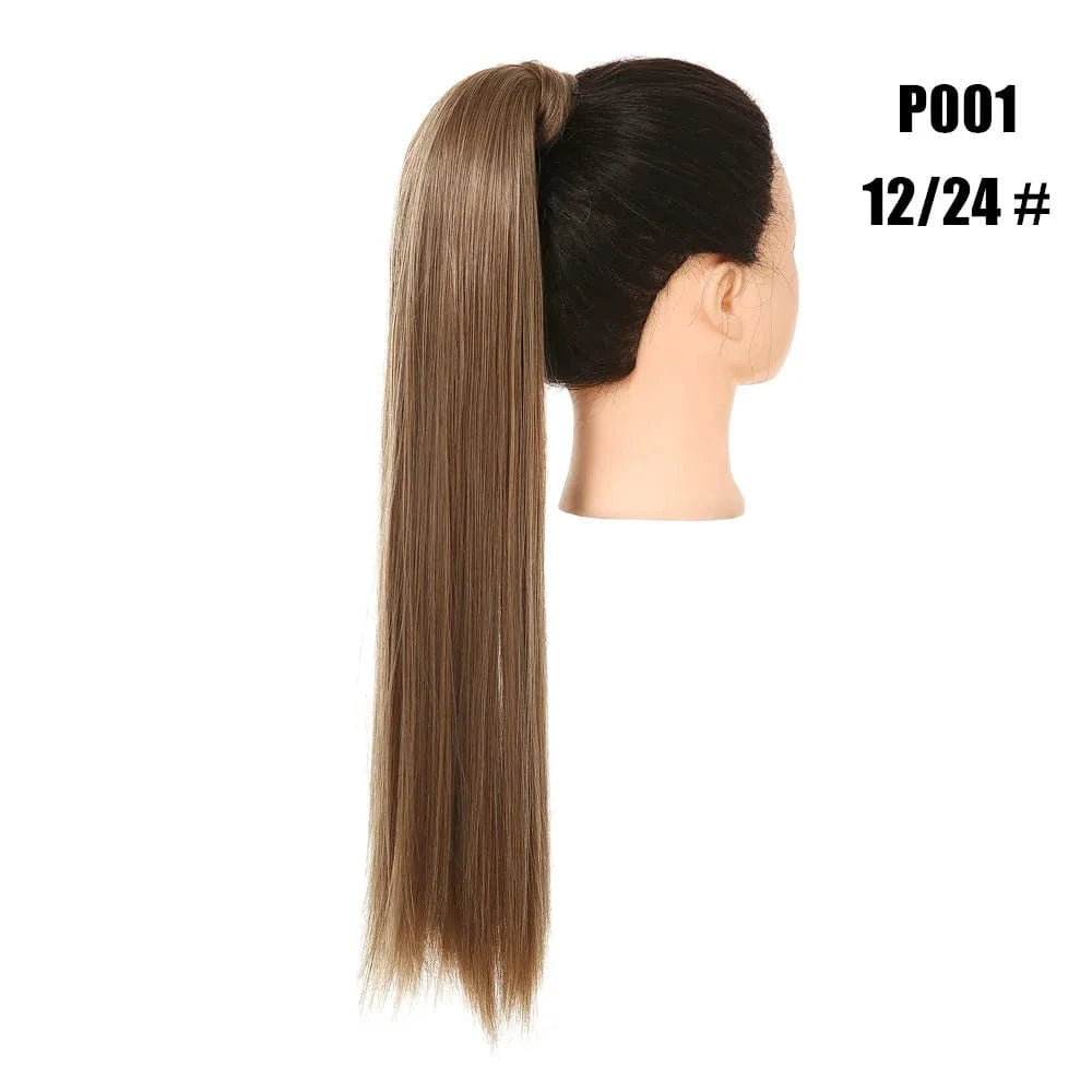 24 Inches / 12/24 Wholesale High Quality 24 Inch Synthetic Fiber Silky Straight Colorful  Wrap Around Hair Ponytail Extension Wig For White Women
