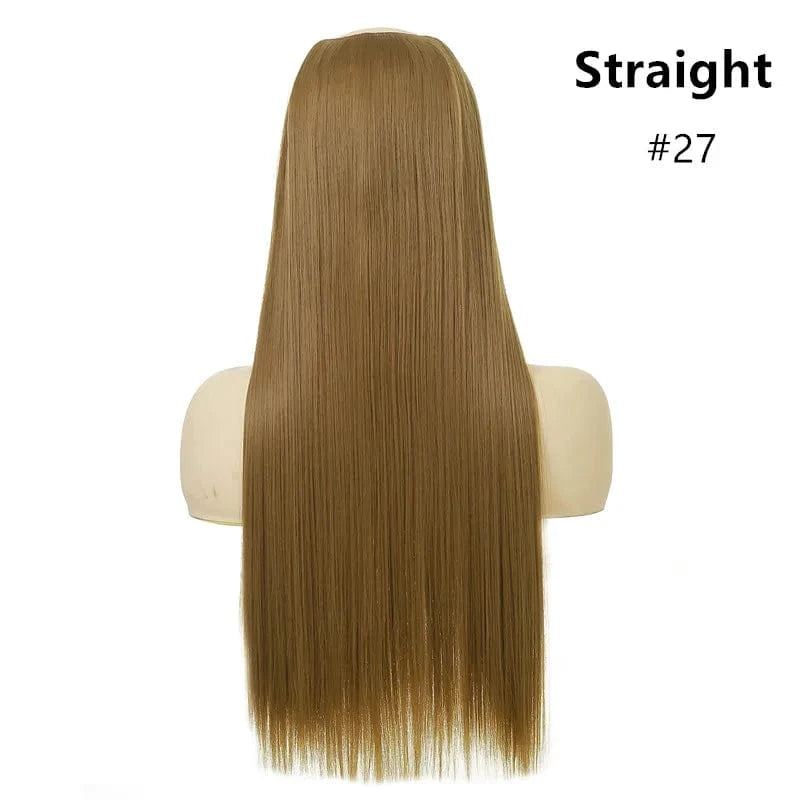 24 Inches / 27# SARLA 24" High Quality Hair Extension Supplies Best Synthetic Fiber Straight Clip In Hair Extensions Cheap U Part Wig For Women