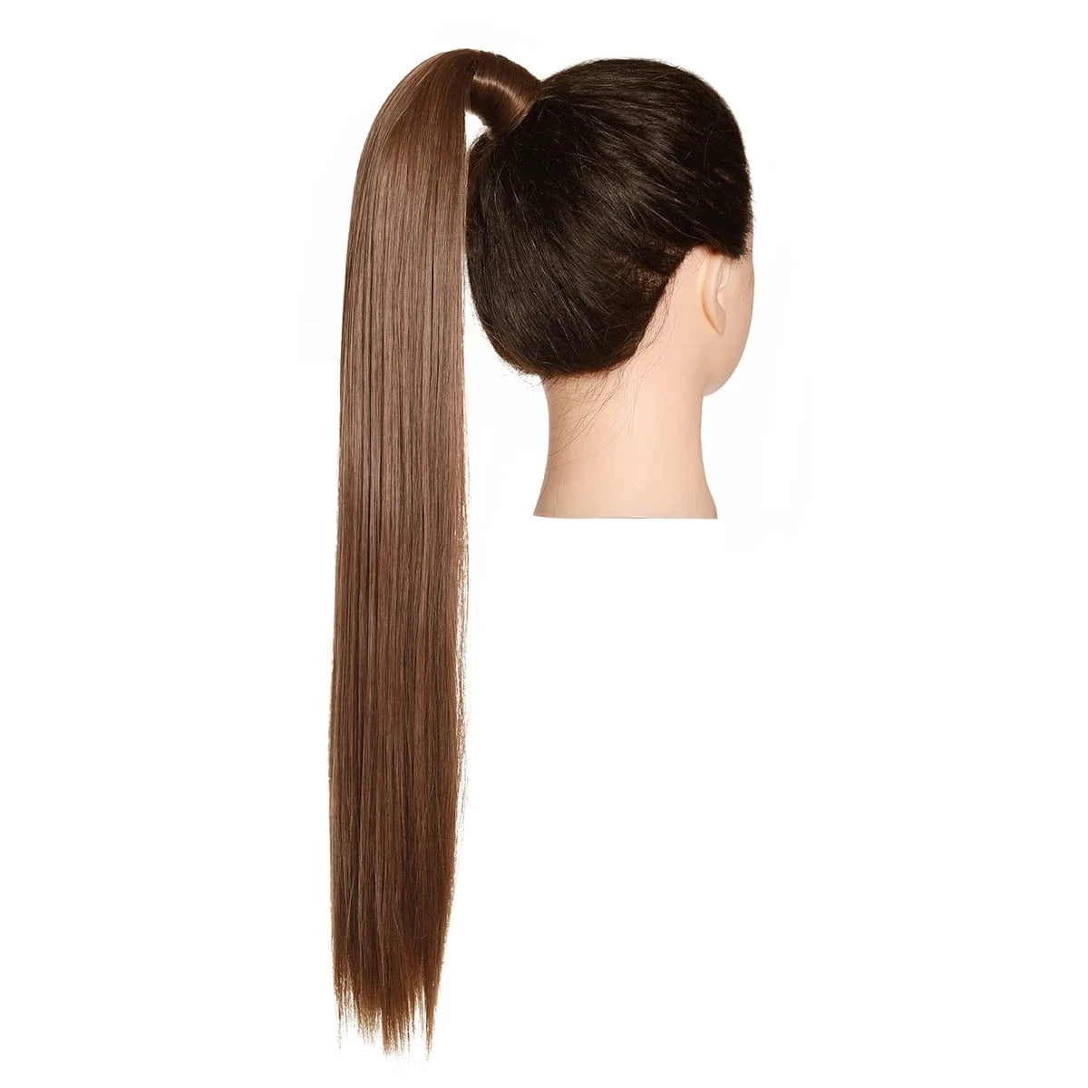 24 Inches / 4/30 Light Brown Wholesale High Quality 24 Inch Synthetic Fiber Silky Straight Colorful  Wrap Around Hair Ponytail Extension Wig For White Women