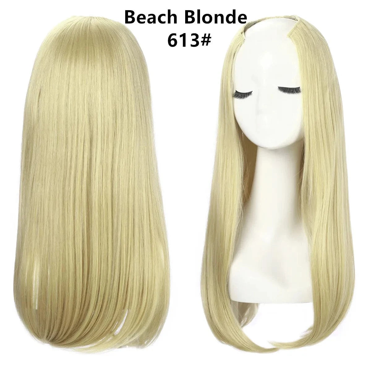 24 Inches / 613# Wholesale 24" Long Straight Best Hair Cheap Synthetic Invisible Clip In Hair Extension Products China U Part Half Wig For Women