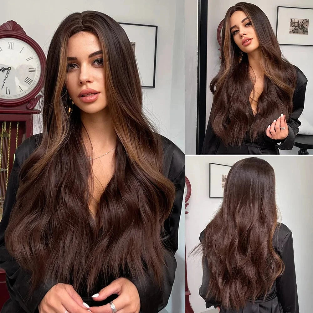 24 Inches / 6155-1 Cheap Long Middle Part Wigs Vendor With Lowest Price Natural Wave Pixie Cut Synthetic Hair Wigs With Highlights For Women