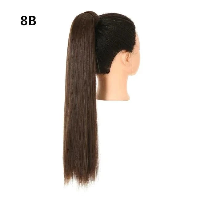 24 Inches / 8B Wholesale High Quality 24 Inch Synthetic Fiber Silky Straight Colorful  Wrap Around Hair Ponytail Extension Wig For White Women