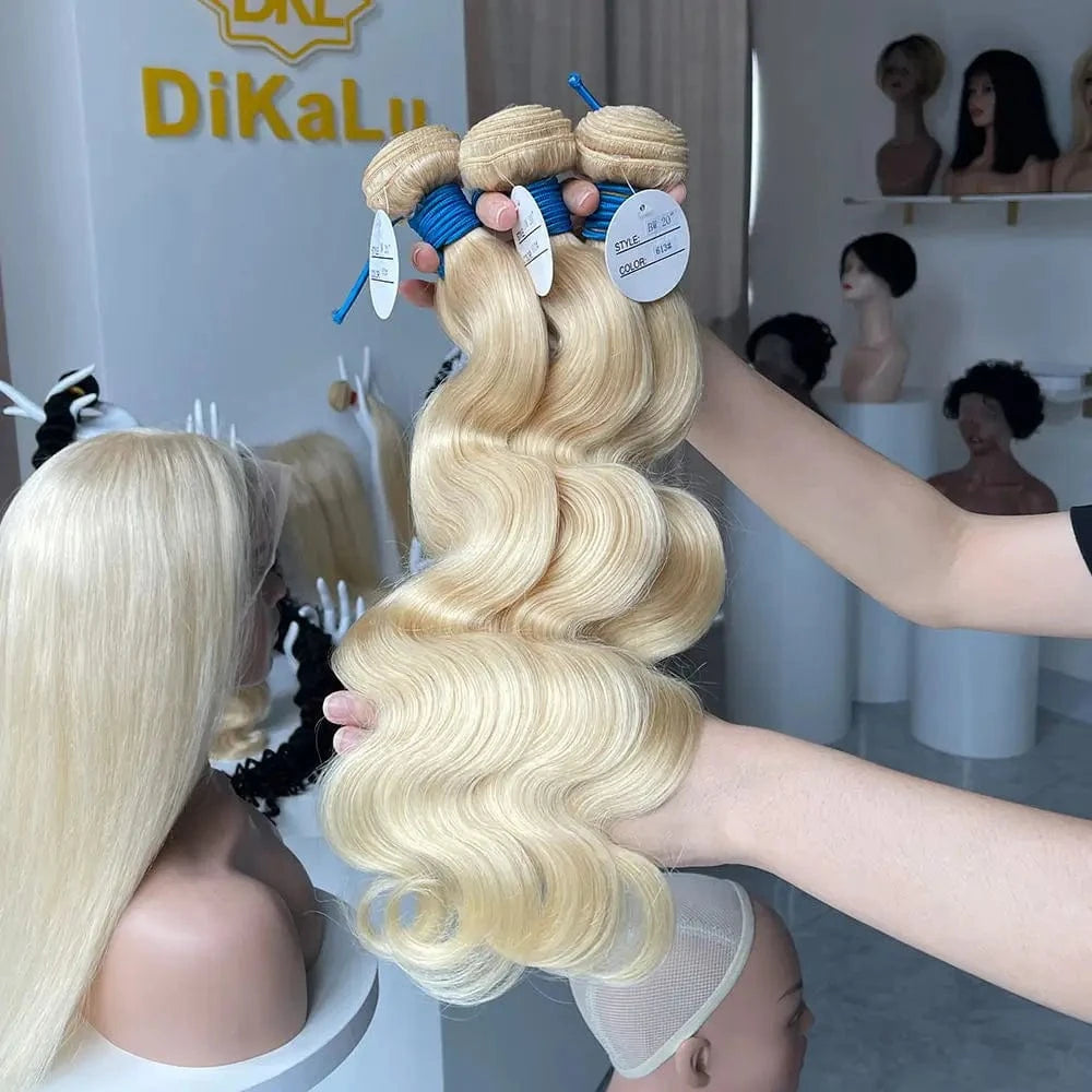 24 Inches / Body wave DKL Mink Brazilian Body Wave 1B 613 Blonde Ombre Color Virgin Human Hair Bundles With Closure