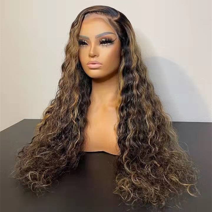24 Inches / Color 3 Invisible Knots Wig Supplier Deep Water Wave Pre plucked Natural Look Virgin Cuticle Aligned Human Hair Lace Front Wigs