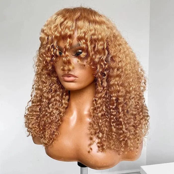 24 Inches / # Color2 Ginger Color Kinky Curly Bob Wig Bleached Knots With Baby Hair Cuticle Aligned Brazilian Hair Lace Front Wigs