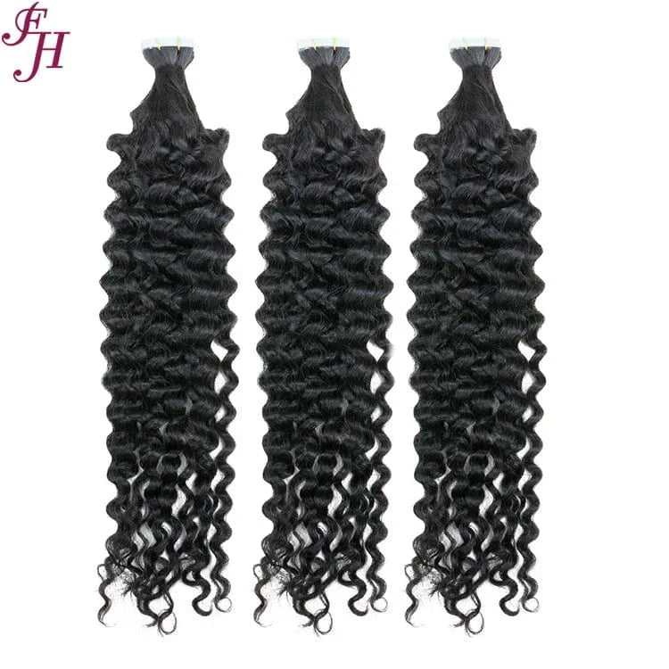 24 Inches / Deep wave 250g FH 250gram Raw Brazilian Tape In Hair Extensions Kinky Straight Natural Color Invisible Tape In Hair Extensions Kinky Straight
