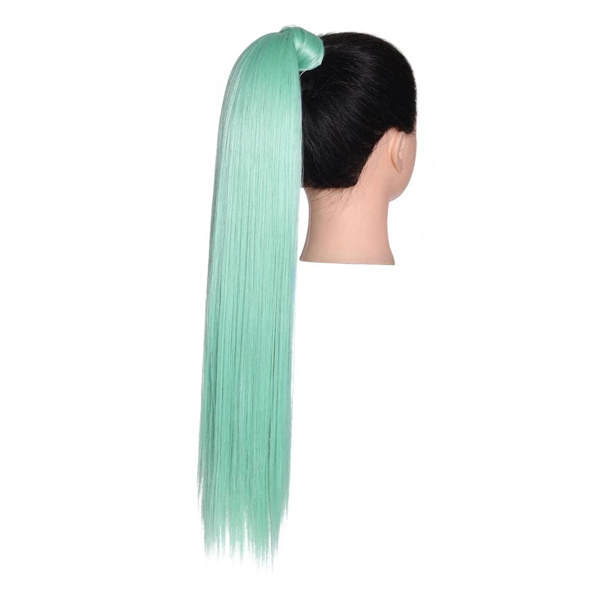24 Inches / green Wholesale High Quality 24 Inch Synthetic Fiber Silky Straight Colorful  Wrap Around Hair Ponytail Extension Wig For White Women