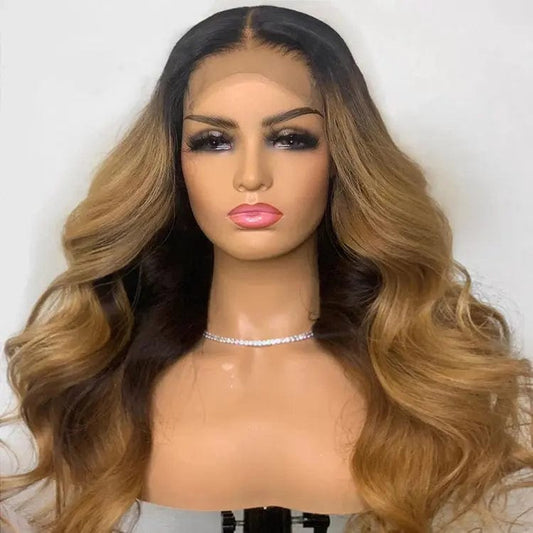 24 Inches / mbre Honey Brown Blonde Color New Natural Ombre Honey Brown Blonde Color Super Wave Virgin European Human Hair Lace Front Wigs