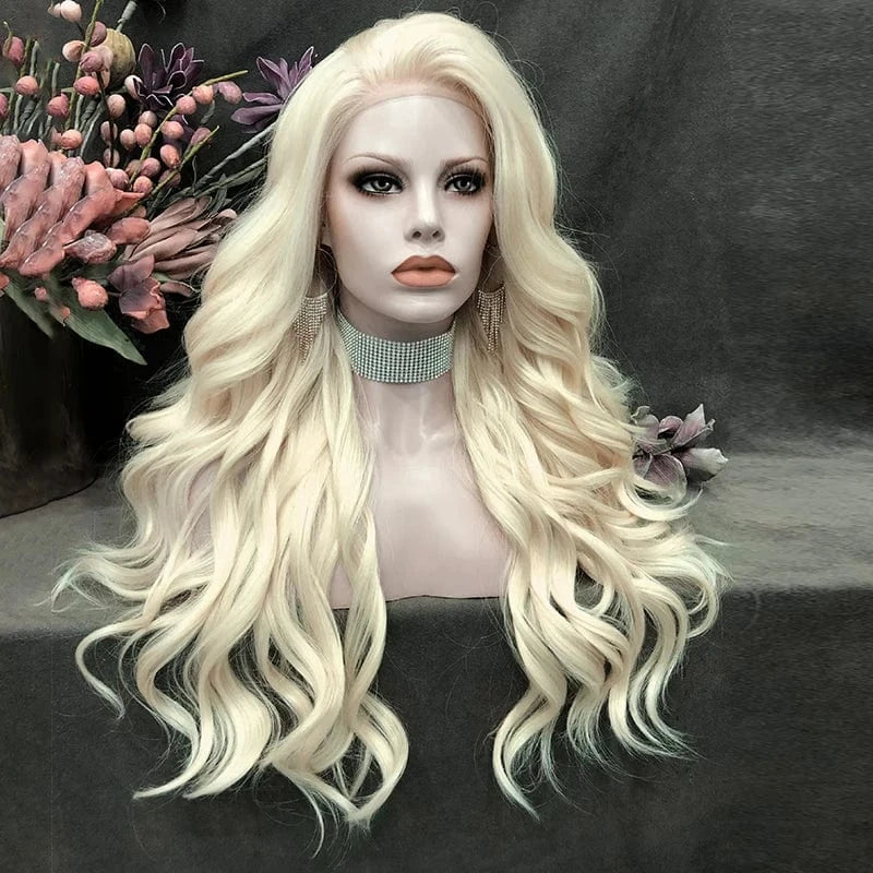 24 Inches / N15-1001/613-raise Celebrity Wig Lace Front Wigs Matte Heat Resistant Fiber Same Human Hair Lace Front Wigs in Body Wavy Texture