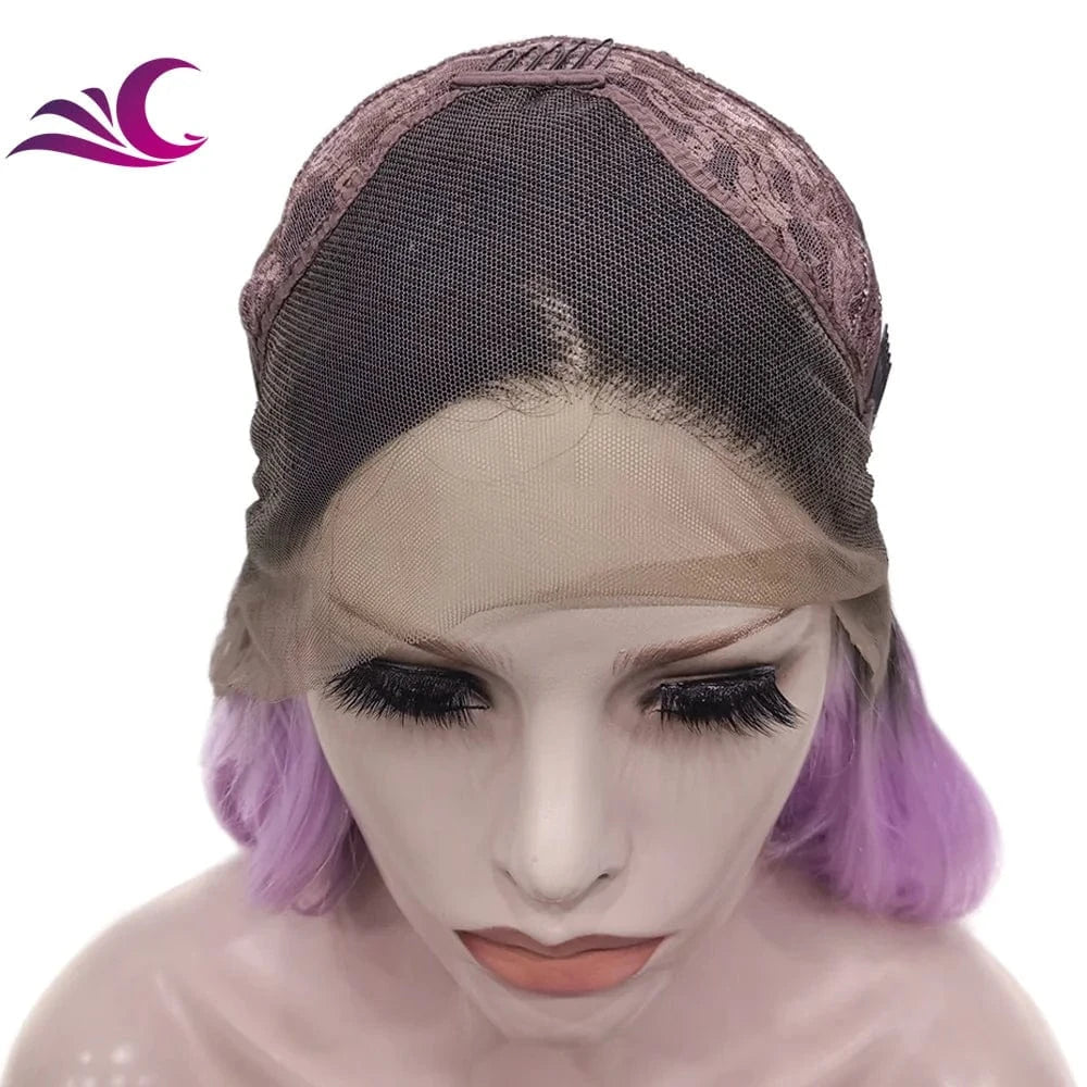 24 Inches / N15 U T1 2403 Celebrity Lilac Purple Dark Root 1b Ombre Pre-Plucked Futura Heat Resistant Fiber Synthetic Lace Front Wigs for Daily
