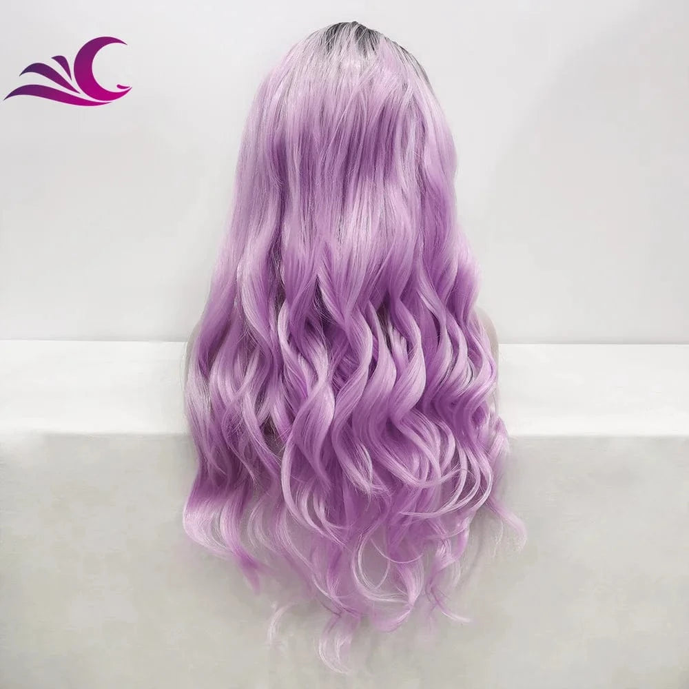 24 Inches / N15 U T1 2403 Celebrity Lilac Purple Dark Root 1b Ombre Pre-Plucked Futura Heat Resistant Fiber Synthetic Lace Front Wigs for Daily