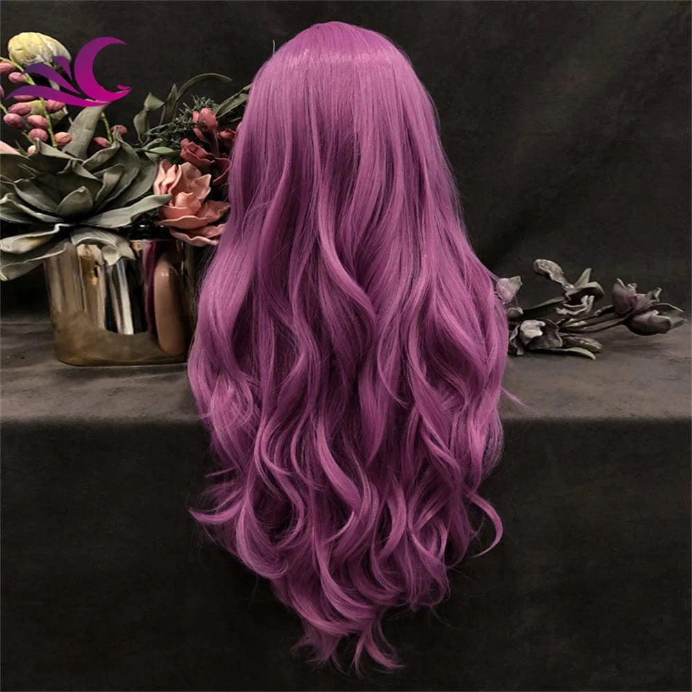 24 Inches / N36-C194 Celebrity 180% Density New Fashion Popular Lace Front Wig Purple Long Wavy Heat Resistant Fiber Party Cosplay for Black Women