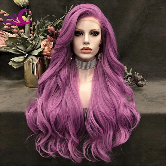 24 Inches / N36-C194 Celebrity 180% Density New Fashion Popular Lace Front Wig Purple Long Wavy Heat Resistant Fiber Party Cosplay for Black Women