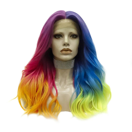 24 Inches / NH11-Dazzling-GL Celebrity Wig  New Designed ombre dyed orange blue half color Daily life Wearing futura Henlon fiber Synthetic Lace front Wigs