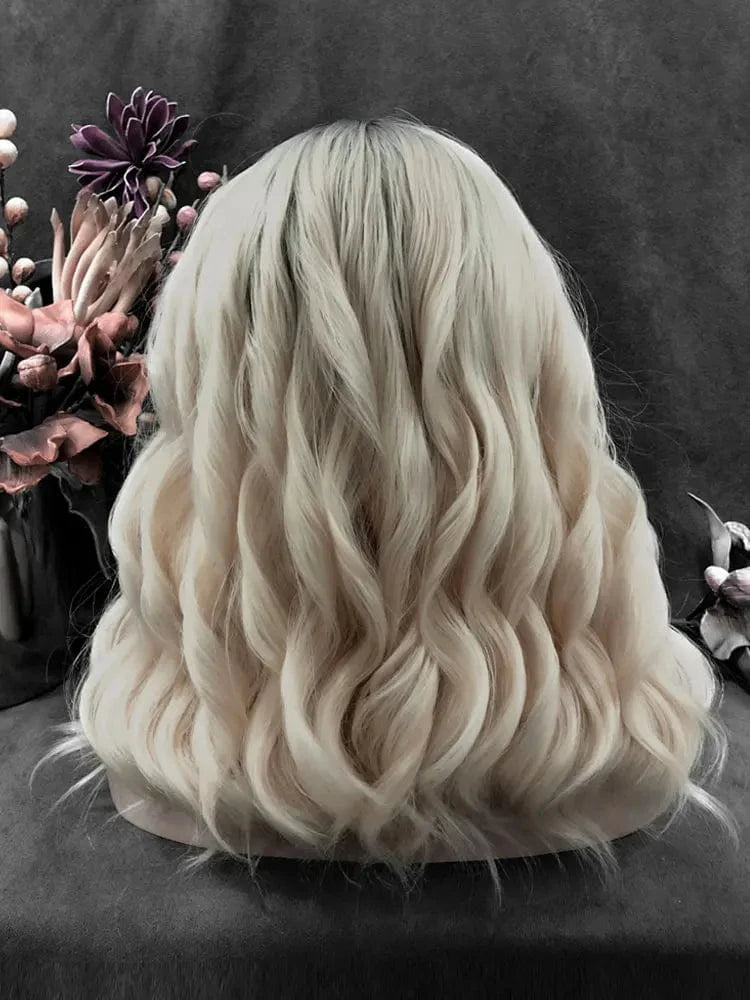 24 Inches / NQ8-C192-GL Wholesale Heat Resistant 24inch short waves multicolor Fiber Cosplay Luxury Synthetic Lace Front Wig For Women Grag Wigs