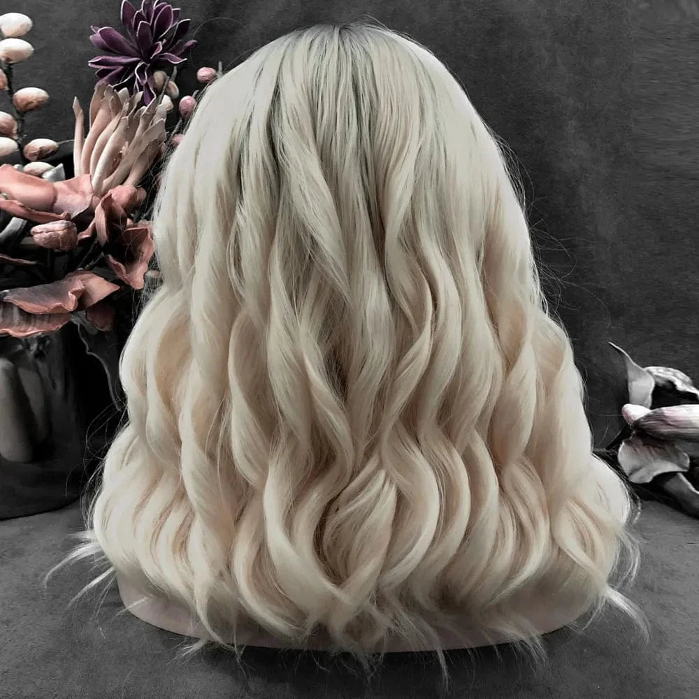 24 Inches / NQ8-C192-GL Wholesale Heat Resistant 24inch short waves multicolor Fiber Cosplay Luxury Synthetic Lace Front Wig For Women Grag Wigs