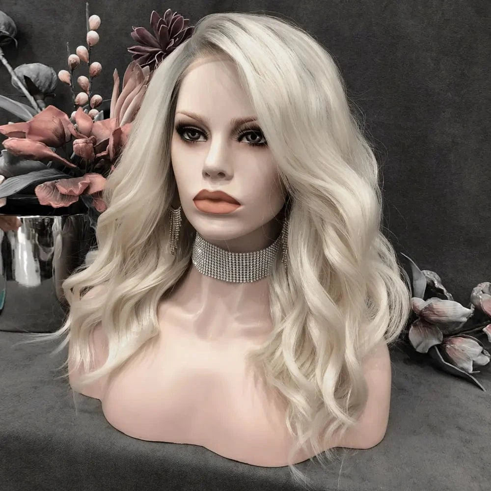 24 Inches / NQ8-C192-GL Wholesale Heat Resistant 24inch short waves multicolor Fiber Cosplay Luxury Synthetic Lace Front Wig For Women Grag Wigs