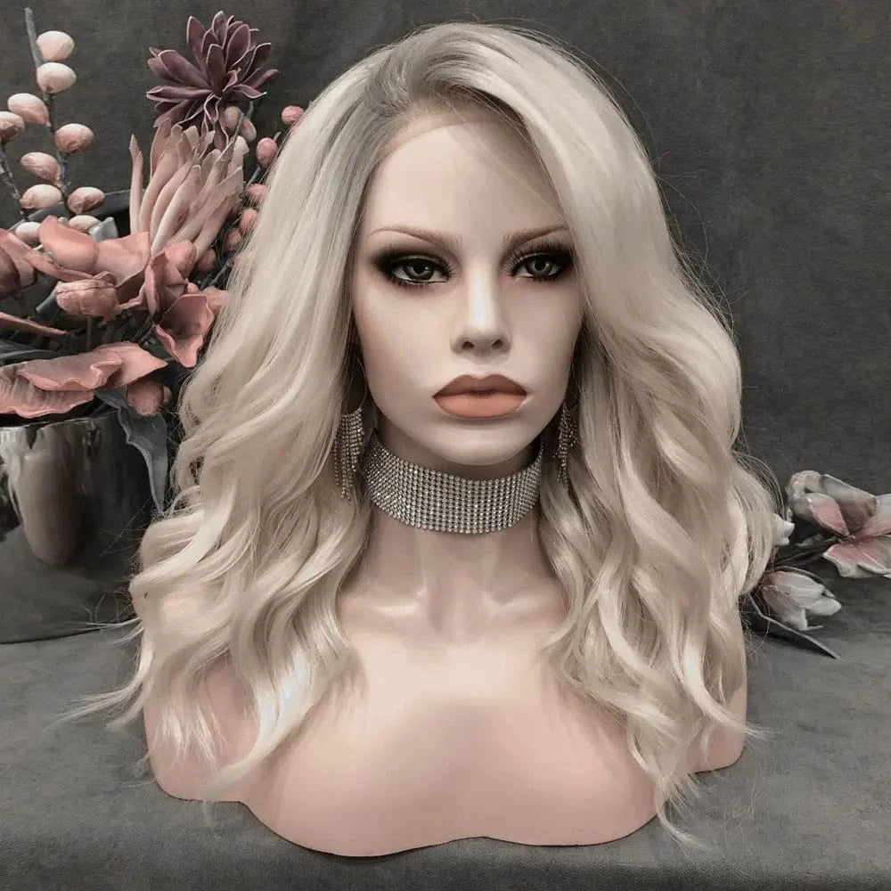 24 Inches / NQ8-C192-GL Wholesale Heat Resistant 24inch short waves multicolor Fiber Cosplay Luxury Synthetic Lace Front Wig For Women Grag Wigs