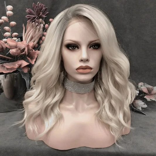 24 Inches / NQ8-C192-GL Wholesale Heat Resistant 24inch short waves multicolor Fiber Cosplay Luxury Synthetic Lace Front Wig For Women Grag Wigs
