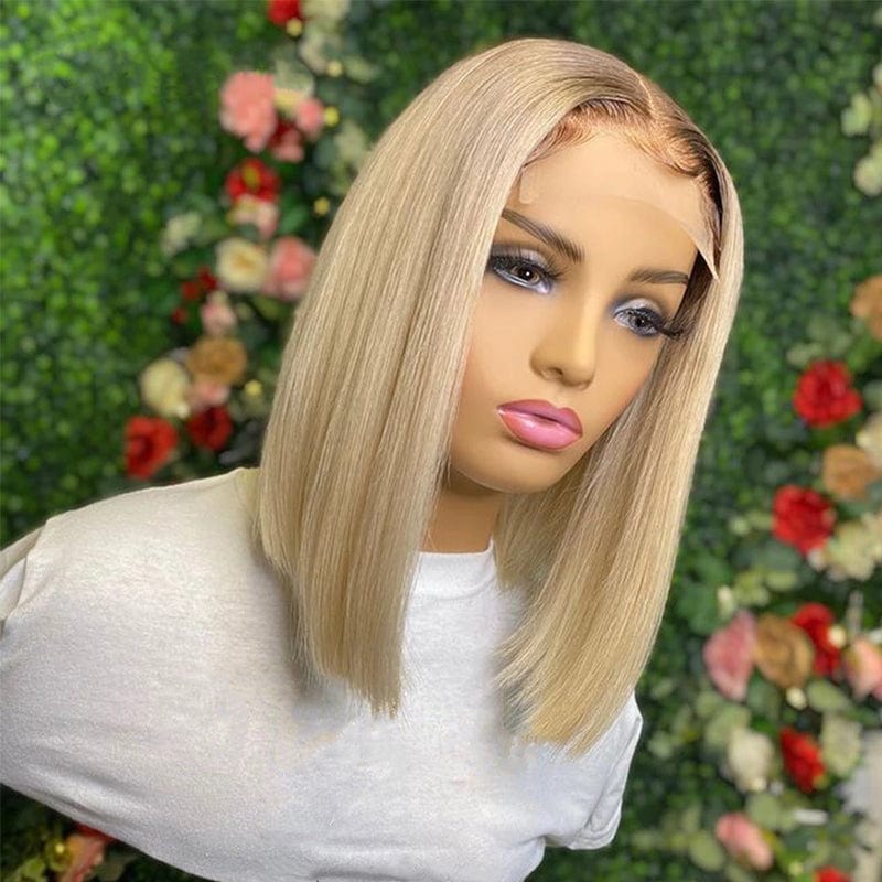24 Inches / Ombre Blonde Color New Design Ombre Bob Straight Wig Cuticle Aligned Virgin Brazilian Human Hair Lace Front Wig