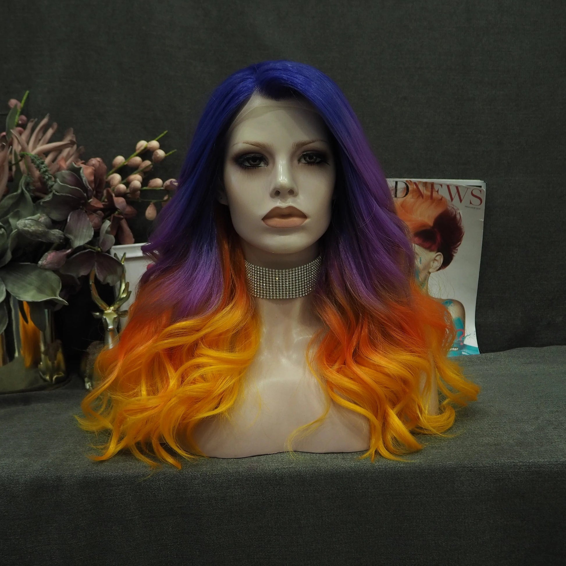 24 Inches / SQ02-2158-GL Celebrity Wig Cosplay Long Wave ombre  purple orange natural color Daily life Wearing matte  fiber Synthetic Lace front Wigs