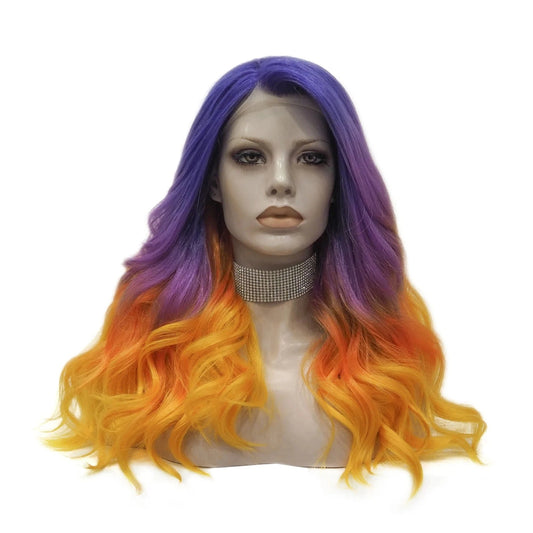 24 Inches / SQ02-2158-GL Celebrity Wig Cosplay Long Wave ombre  purple orange natural color Daily life Wearing matte  fiber Synthetic Lace front Wigs