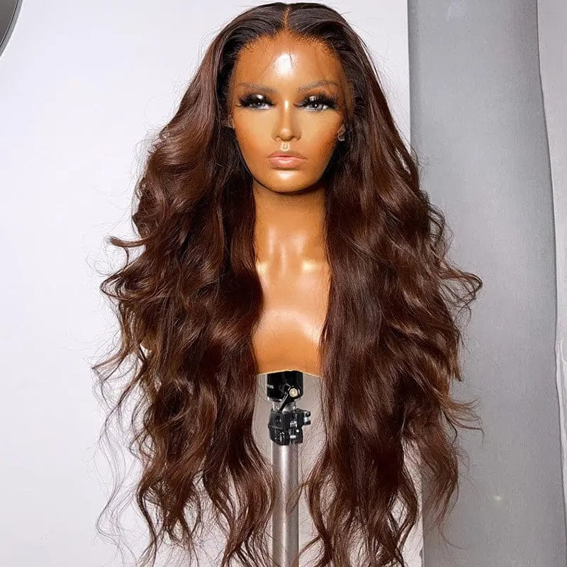24 Inches / # style1 Cuticle Aligned Chocolate Brown Color Wig Full Hair