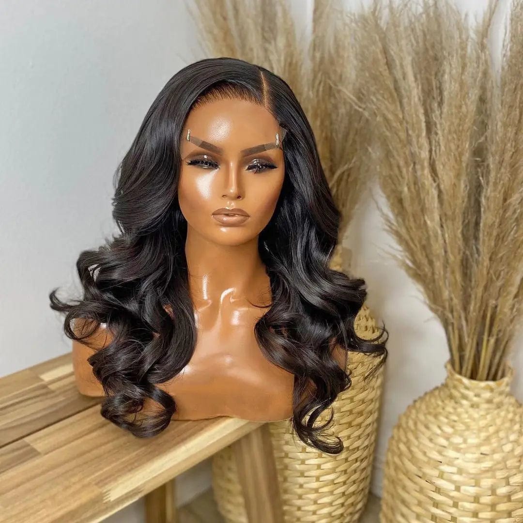 24 Inches / # style1 Glueless Pre Plucked Natural Black Color Wig Loose Wave Cuticle Aligned Unprocessed Human Hair Lace Front Wig