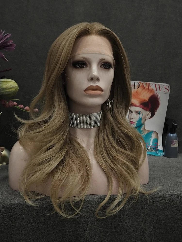 24 Inches / TH2-C214-GL Celebrity T Part Front Premium Synthetic Wigs Body Wave Futura Heat Resistant Synthetic Hair Wigs with Highlights