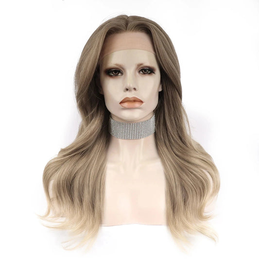 24 Inches / TH2-C214-GL Celebrity T Part Front Premium Synthetic Wigs Body Wave Futura Heat Resistant Synthetic Hair Wigs with Highlights