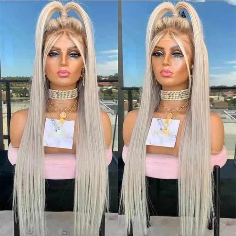 24 Inches / Wig 7 Long 55 60 65 cm 150% Density Clip In Ash Blonde Highlight Color Straight Kosher Raw Cuticle Aligned Human Hair Lace Front Wigs