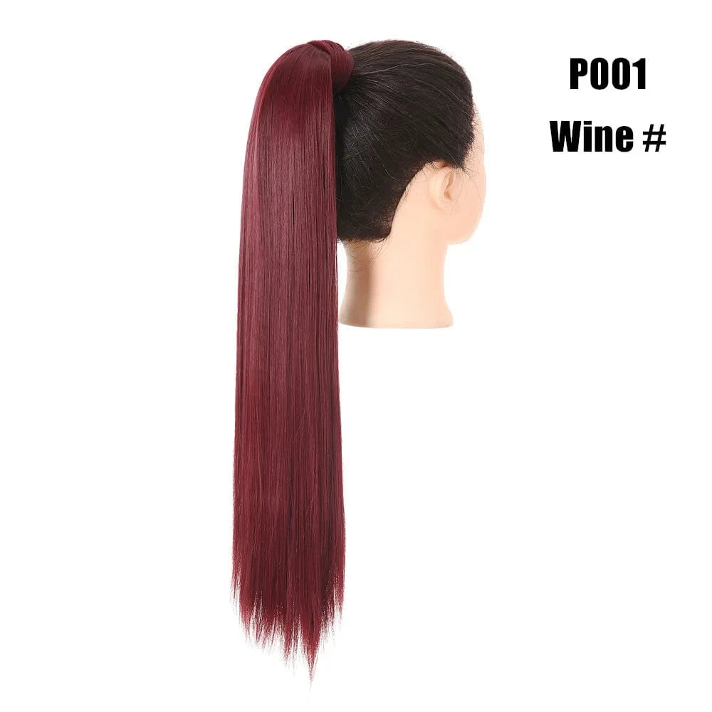 24 Inches / wine Wholesale High Quality 24 Inch Synthetic Fiber Silky Straight Colorful  Wrap Around Hair Ponytail Extension Wig For White Women