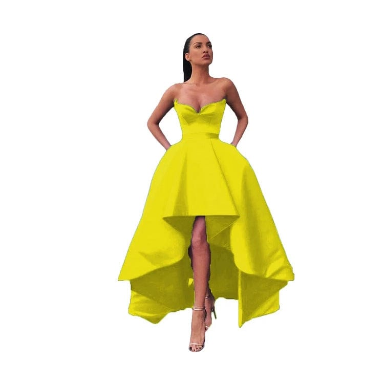 24W / 3 / Floor Length S4154F   2022 new high quality Tube Top Puffy Front Short Back Long Satin Waist Party elegant evening dress