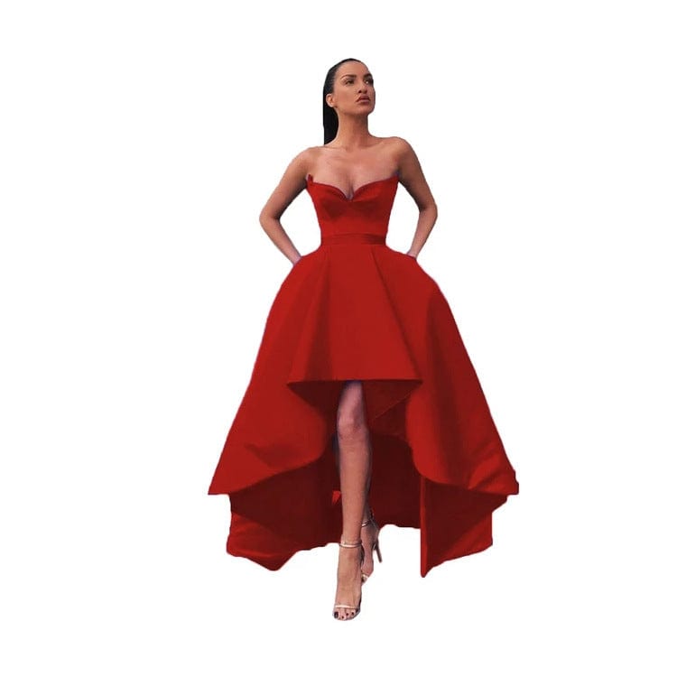 24W / 4 / Floor Length S4154F   2022 new high quality Tube Top Puffy Front Short Back Long Satin Waist Party elegant evening dress