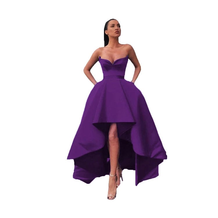 24W / 5 / Floor Length S4154F   2022 new high quality Tube Top Puffy Front Short Back Long Satin Waist Party elegant evening dress