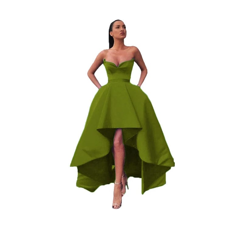 24W / 7 / Floor Length S4154F   2022 new high quality Tube Top Puffy Front Short Back Long Satin Waist Party elegant evening dress