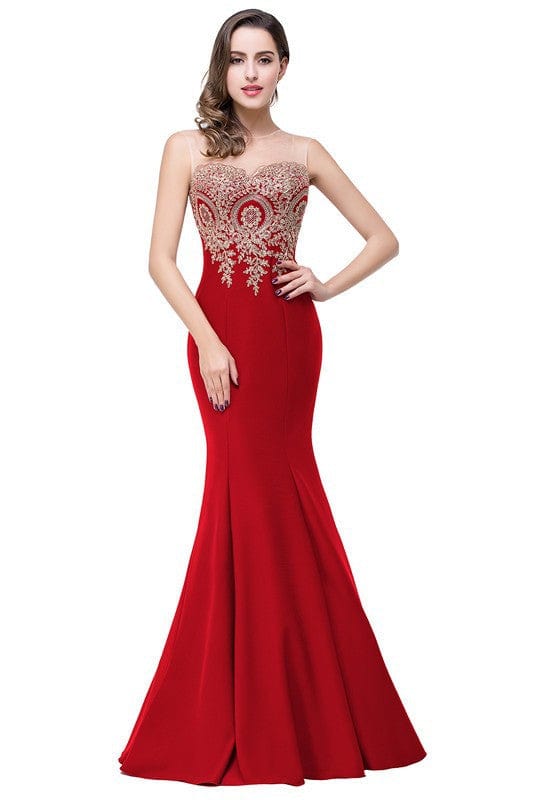24W / Red / Floor Length Banquet evening dress European and American sexy fishtail long backless long party dress drop shipping fulfill