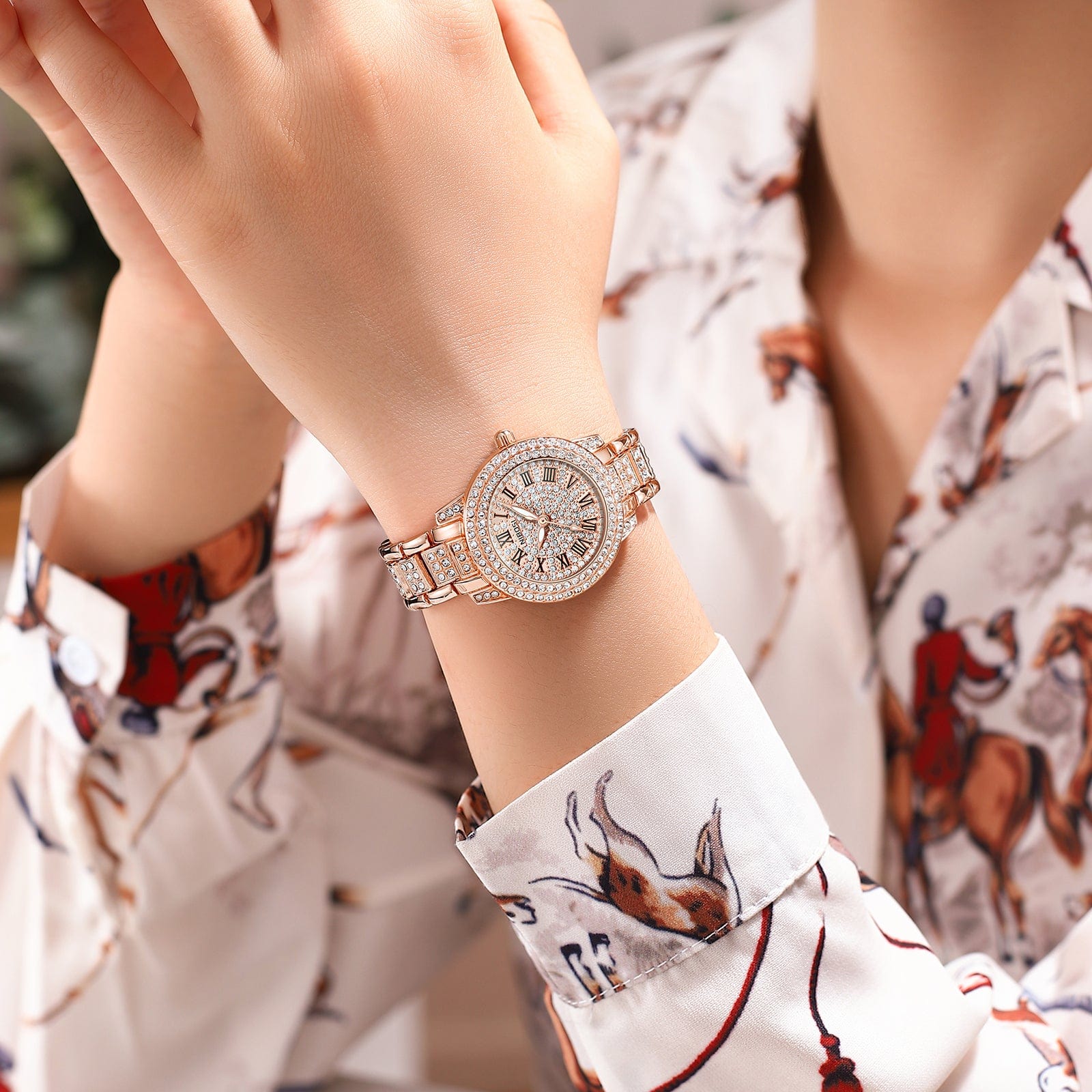 2552 / Rose gold NIBOSI 2552 Luxury Roman numeral Full of Diamonds Ladies Quartz Watch Women Wristwatches