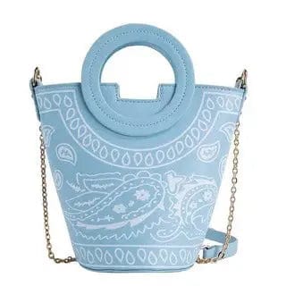 25X21X13CM / Sky Blue High Quality PU Leather Crossbody Bandana Bag Luxury Handbags for Girl Bucket Bag Women Ladies Designer Bandana Purse