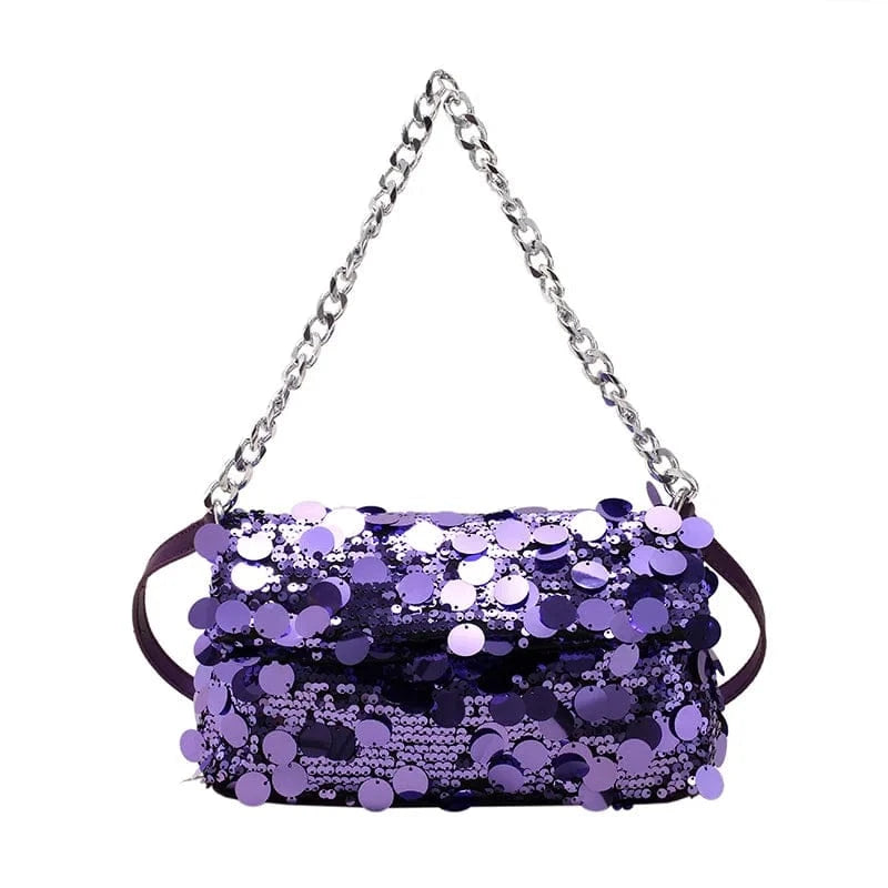 25x7x17cm / 24294 Purple Fashion Design Clutch Purse Silver Sequin Handbags Rhinestone Tassel Evening Bags Women Elegant Shoulder Bags Shiny Party Bag