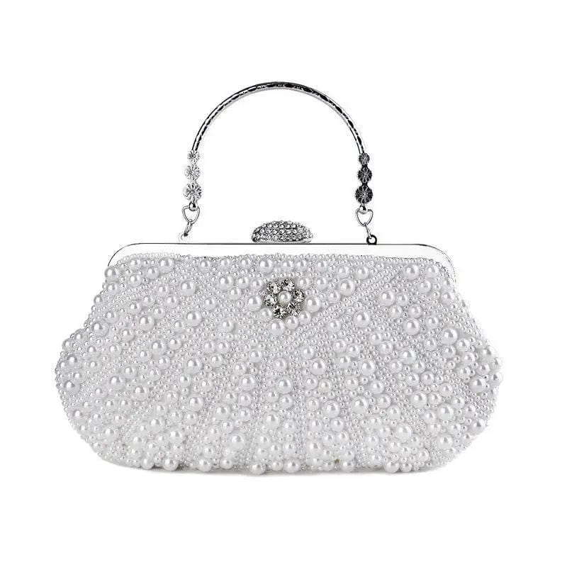 26*13*3.5cm / White Evening Purses And Pearl Clutch  Formal party Handbags Synthetic Wedding Dress Dinner Shell Women Metal Hand Evening Bead Bags