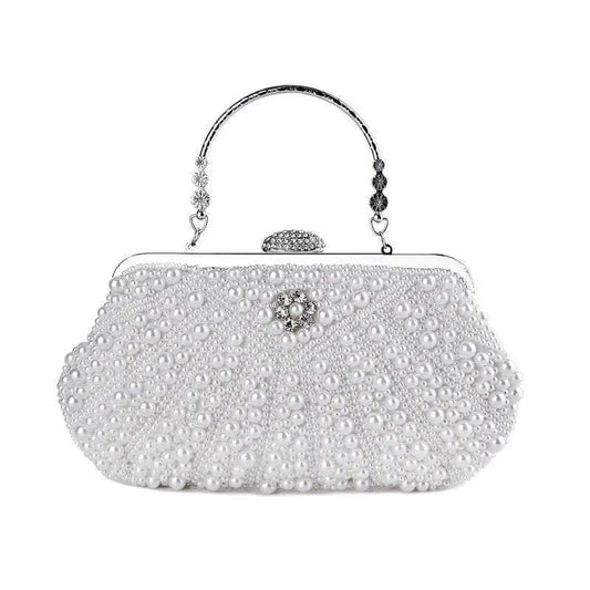 26*13*3.5cm / White Evening Purses And Pearl Clutch  Formal party Handbags Synthetic Wedding Dress Dinner Shell Women Metal Hand Evening Bead Bags