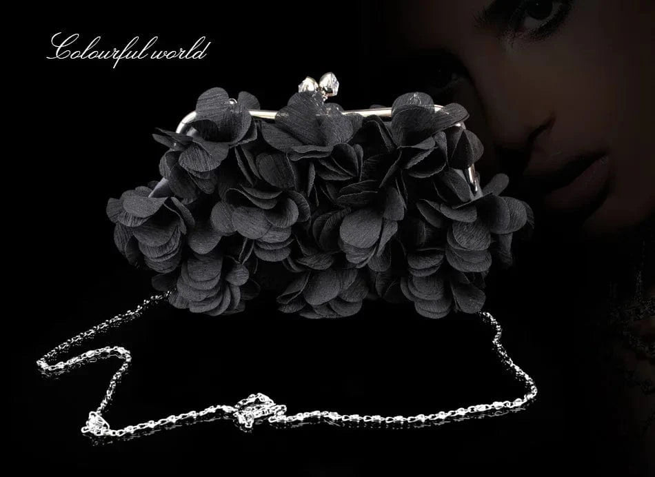 26*15*8cm / Black Luxury Satin Floral Bride Party Evening Clutch Bag Women Wedding Purses and Handbags Small Shoulder Chain Bag Designer Bag