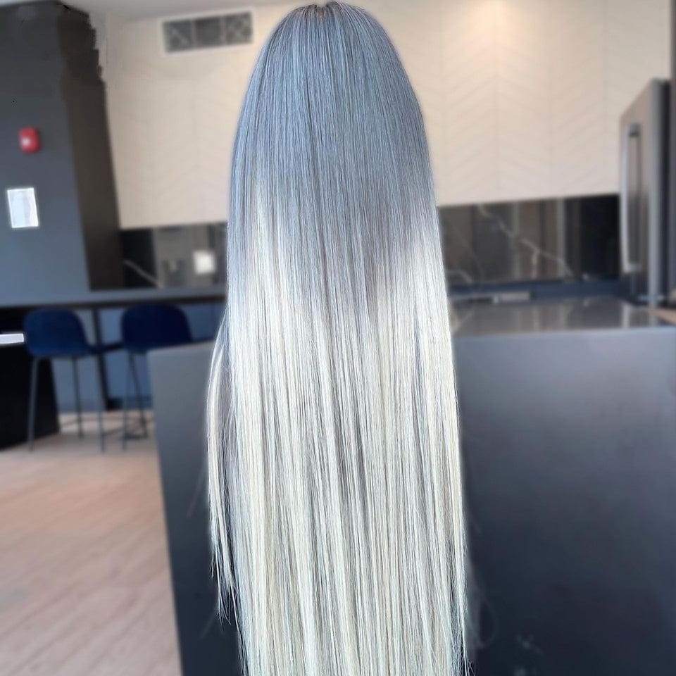 26 Inches / 13x4 front lace 30Inch Straight Brazilian Human Hair Lace Frontal Wigs For Women Gray black Ombre Blonde Lace Front Wig Grey Colored Lace Wig