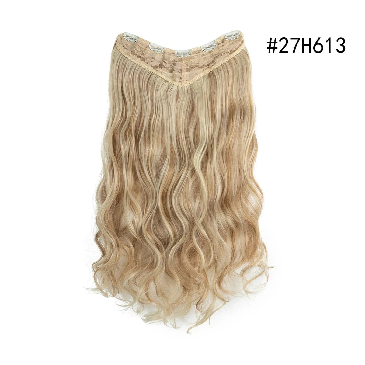 26 Inches / 27H613 Wholesale 26" One Piece Synthetic Curly Seamless Natural Blonde 5 Clips In Synthetic Hair Extensions Wigs For White Women