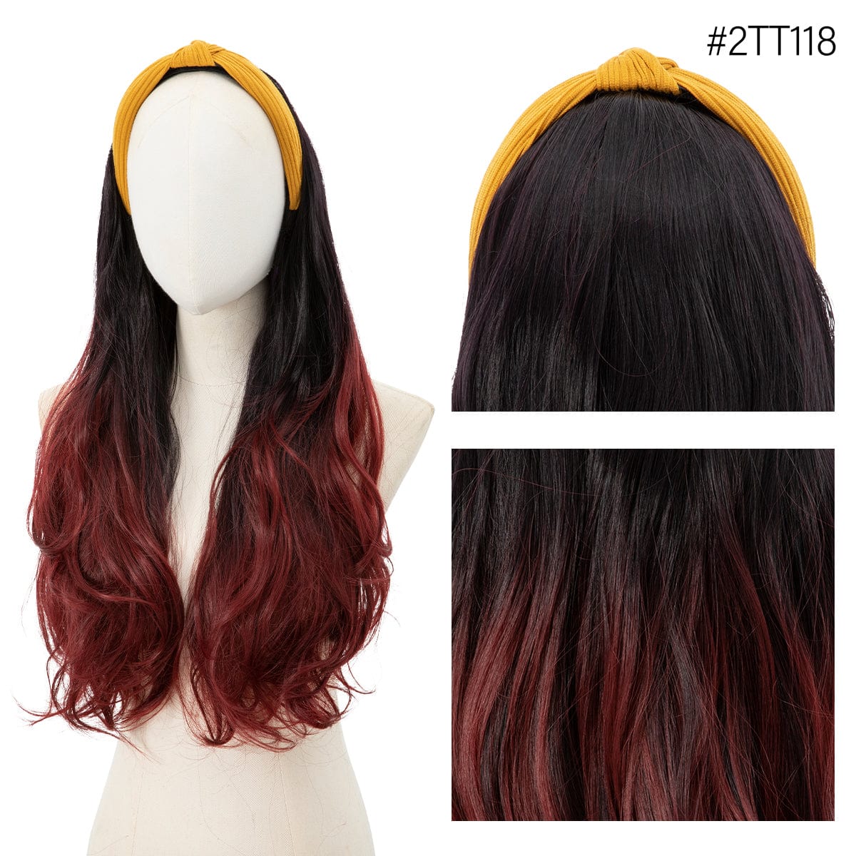 26 Inches / 2TT118 SARLA Synthetic Curly Ombre Elastic Hairband Wigs With Headband Attached Colored Long Pixie Headband Wig Girl Headband Bow