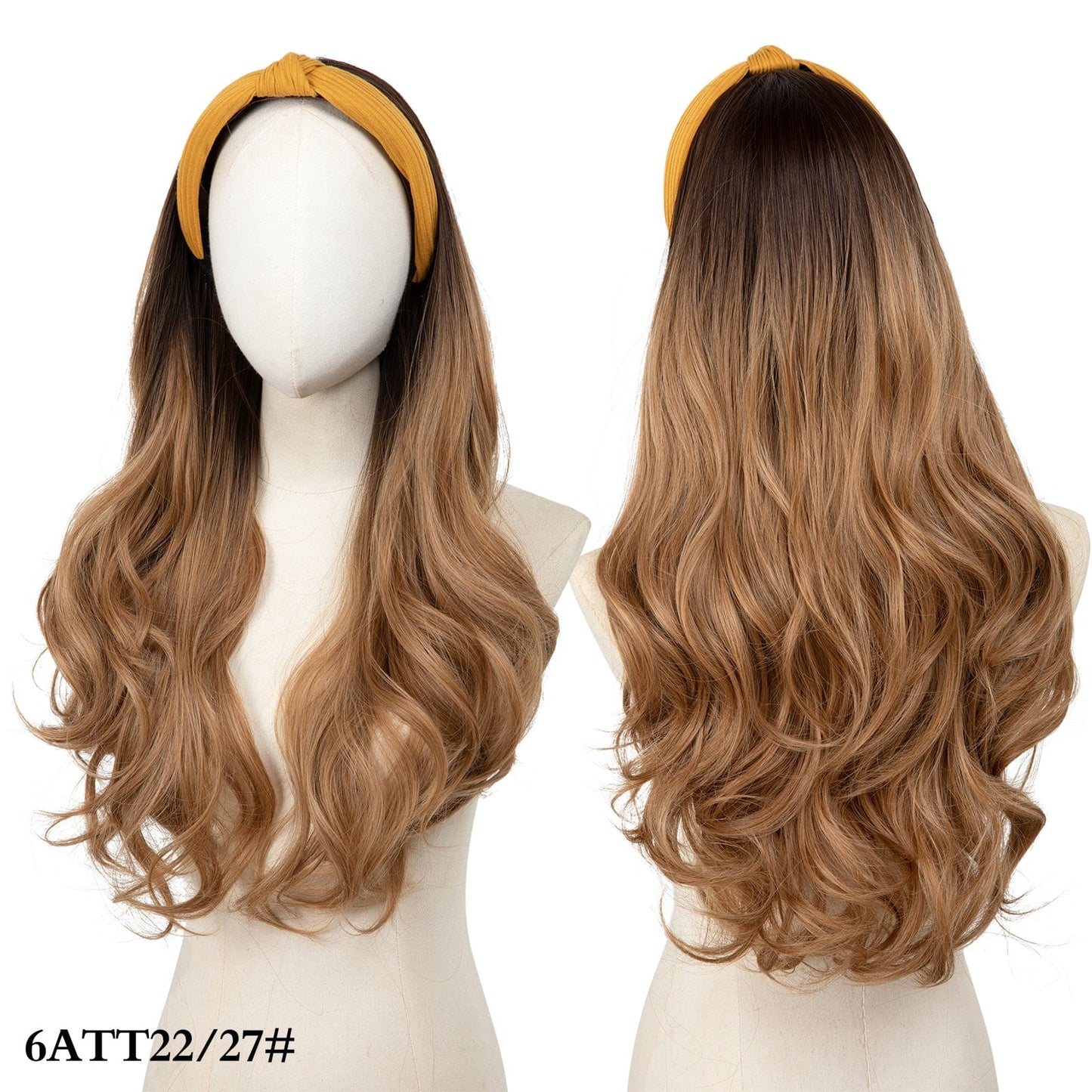26 Inches / 6ATT22/27 SARLA Synthetic Curly Ombre Elastic Hairband Wigs With Headband Attached Colored Long Pixie Headband Wig Girl Headband Bow