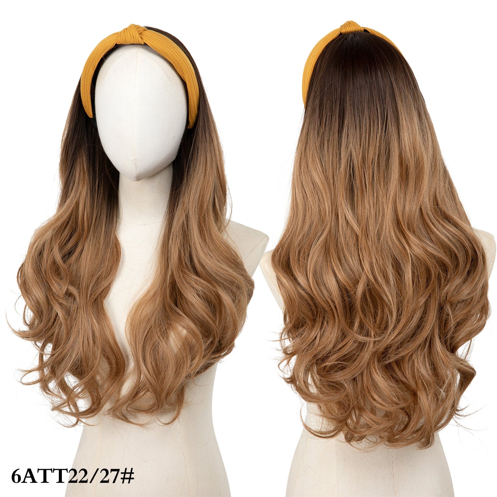 26 Inches / 6ATT22/27 SARLA Synthetic Curly Ombre Elastic Hairband Wigs With Headband Attached Colored Long Pixie Headband Wig Girl Headband Bow