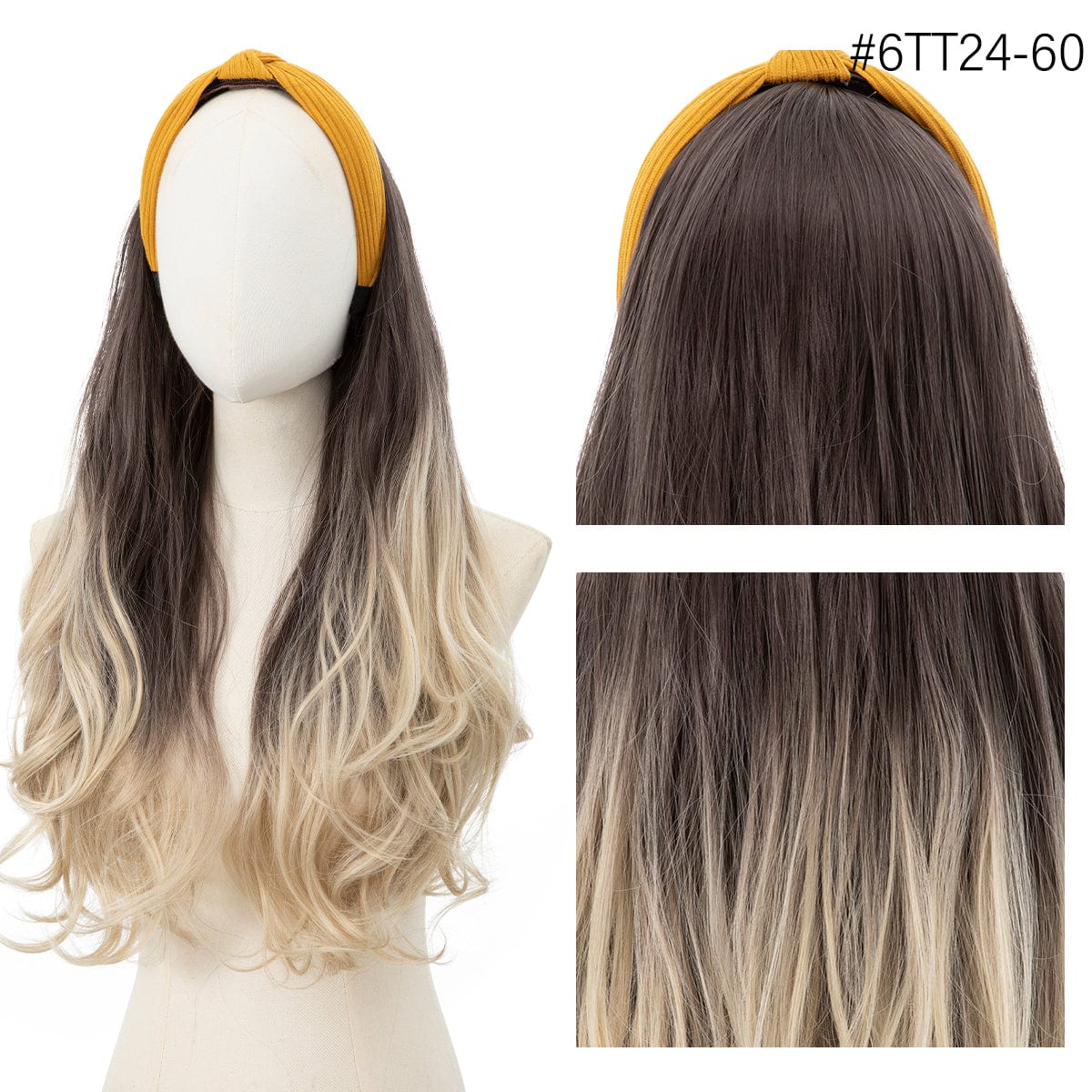 26 Inches / 6TT24/60 SARLA Synthetic Curly Ombre Elastic Hairband Wigs With Headband Attached Colored Long Pixie Headband Wig Girl Headband Bow