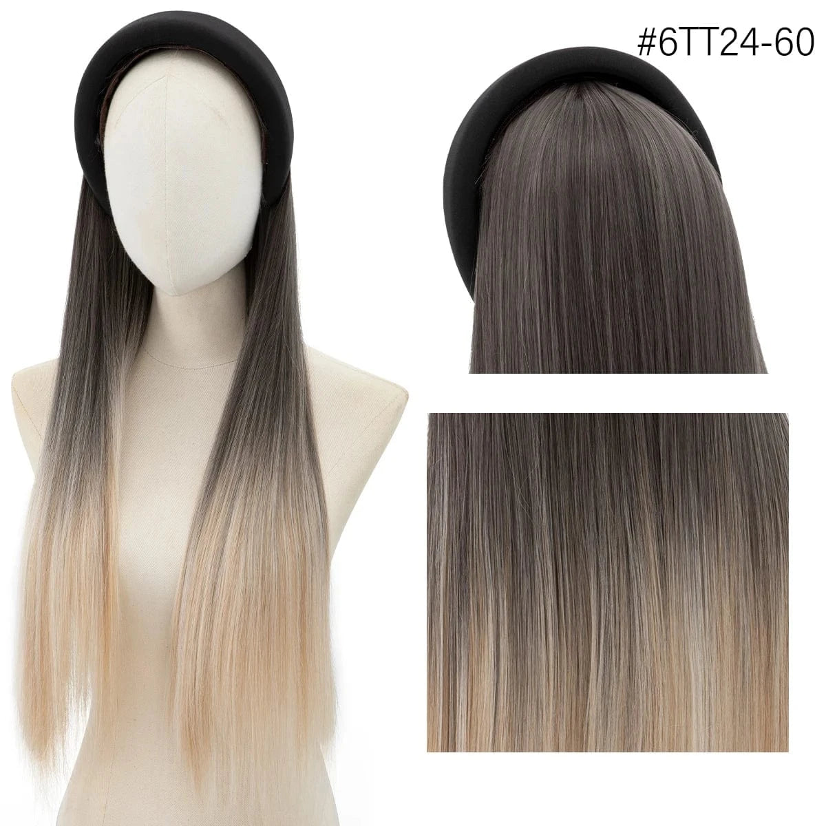 26 Inches / 6TT24/60 Wholesale 26"  Natural Headbands Wig Headband Hair Extension Wigs Long Ombre Kinky Straight Wig Synthetic For White Women